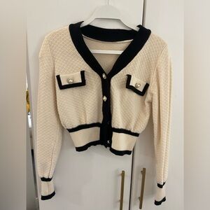 SHEIN Cream and Black Cardigan Sweater